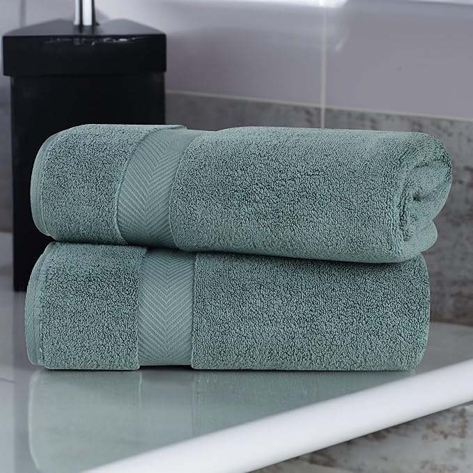 Superior Zero Twist 100% Cotton Bath Sheet Towels, Super Soft, Fluffy and Absorbent, Premium Quality Oversized Bath Sheet Set of 2 - Jade