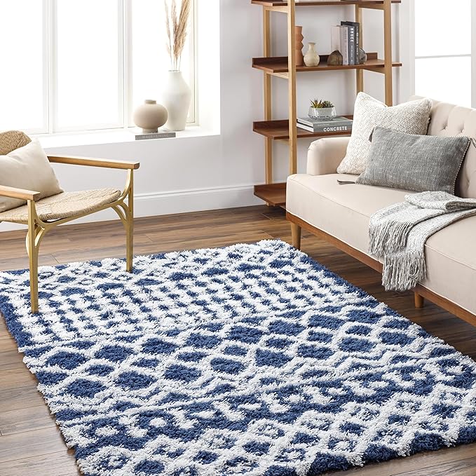 Livabliss Hapsburg Moroccan Shag Area Rug,7'10" x 10'3",Navy/White