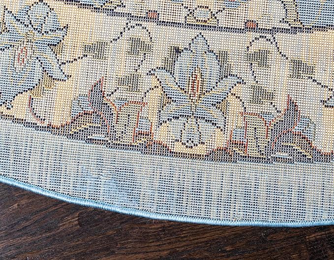 Unique Loom Espahan Collection Area Rug - Cape Cod (8'Round, Blue/ Black)