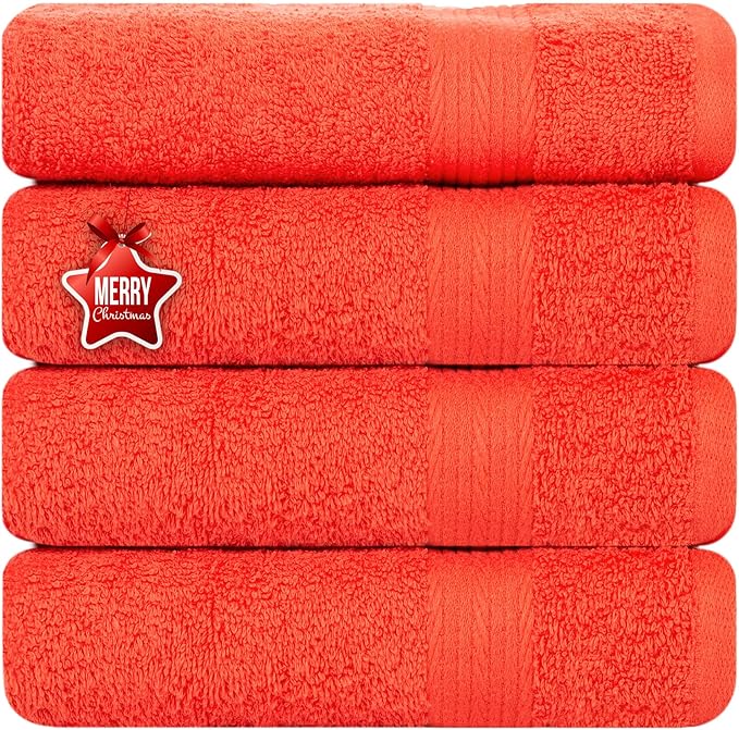 Ample Decor Hand Towels for Bathroom 18 X 28 Inch 600 GSM 100% Cotton, Soft Absorbent - 4 Pcs Orange