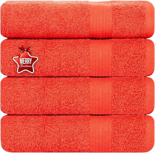 Ample Decor Hand Towels for Bathroom 18 X 28 Inch 600 GSM 100% Cotton, Soft Absorbent - 4 Pcs Orange
