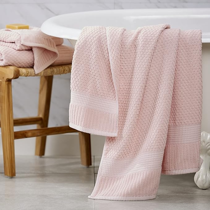 NY Loft 100% Cotton 2 Pack Bath Sheet Towel Set | Extra Large Oversize Bath Towels | Absorbent & Quick-Dry | Textured and Durable Cotton | Light Pink