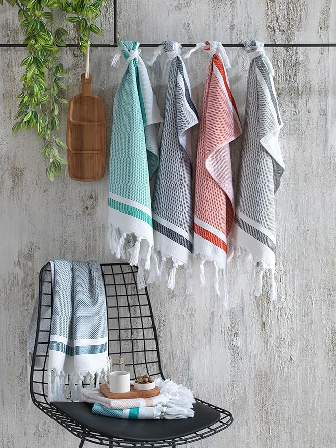 sea me at home Turkish Hand Towels for Bathroom, Kitchen Towels Decorative Set of 2, Luxury Turkish Cotton Dish Tea Towels 14 x 30 Inches for Bohemian, Rustic, and Farmhouse Decor (Navy)