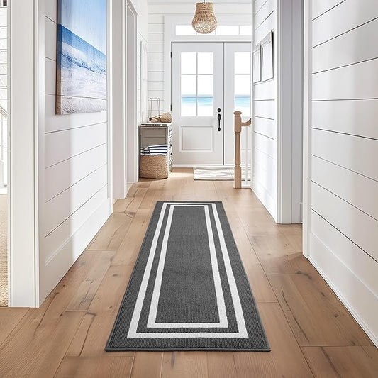 Nautica – Runner Rug | Indoor Runners for Hallways and Entry Rugs| Non-Slip and Non-Skid Entry and Kitchen Door Mat| Machine Washable Entryway Carpet Rugs | 26" x 96"| Double Line Dark Grey