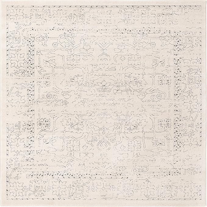 Unique Loom Isabella Collection Area Rug - Adjani (5' 4" Square, White/ Blue)