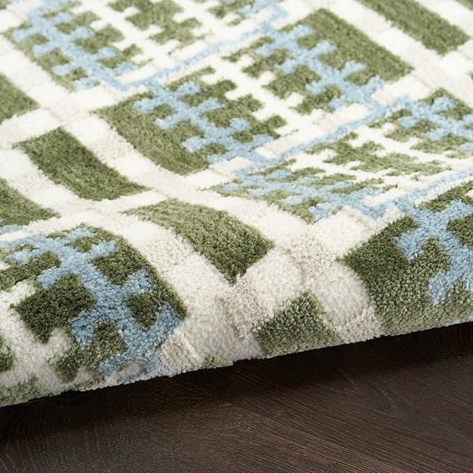 Nourison Home Nordic Blue Green 5' x 7' Area Rug - Easy Clean, Non Shedding, Bed Room, Living Room, Dining Room, Kitchen (5' x 7')