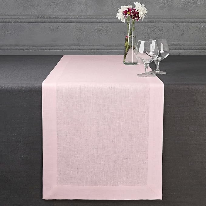 D'Moksha Homes Linen Pastel Pink Table Runner 120 Inches Long - 100% Pure Linen Dining Table Runner 14 x 120 Inch for Winter, Christmas, Holiday, New Year - Machine Washable