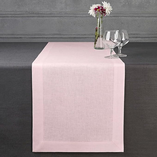 D'Moksha Homes Linen Pastel Pink Table Runner 120 Inches Long - 100% Pure Linen Dining Table Runner 14 x 120 Inch for Winter, Christmas, Holiday, New Year - Machine Washable