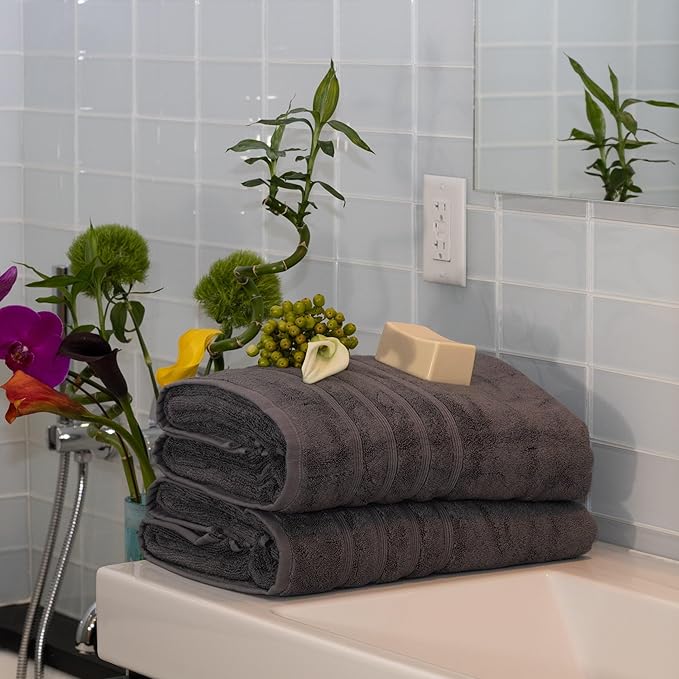 Mosobam Luxury Turkish Towels Set of 2 Bath Sheets 35X70 Charcoal Gray (Dark Grey) 700 GSM Bamboo Viscose & Aegean Turkish Combed Cotton