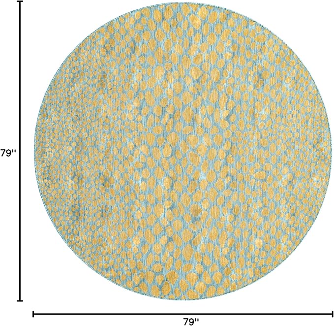 Unique Loom Jill Zarin Jill Zarin Outdoor Collection Area Rug - Cape Town (6' 7" Round, Yellow and Aqua/Light Blue)