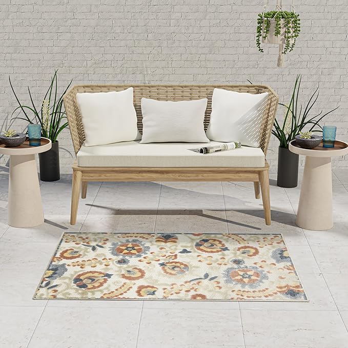 Nourison Home Aloha Grey Multicolor 2'8" x 4' Area Rug - Easy Clean, Non Shedding, Bed Room, Living Room, Dining Room, Kitchen (3' x 4')