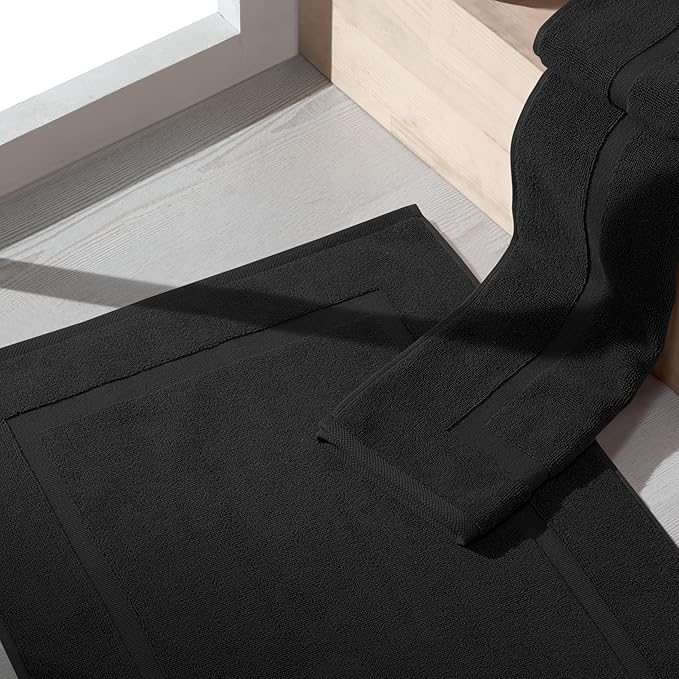 SALBAKOS 100% Turkish Cotton Bath Mat Set 2-Piece - 20x34 inch, Premium Quality Hotel & Spa Collection, Soft, Absorbent, Long Lasting, Durable Bathroom Rugs | Made in Turkey (Black, 2 Bath Mats)