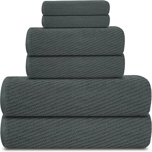 Tens Towels Pack of 6 Zero Twist Towels Set, 2 Bath, 2 Hand, 2 Waschloths, 100% Cotton, Light Weight, Extra Absorbent, Exceptional Softness, Perfect for Bathroom (Dark Grey)
