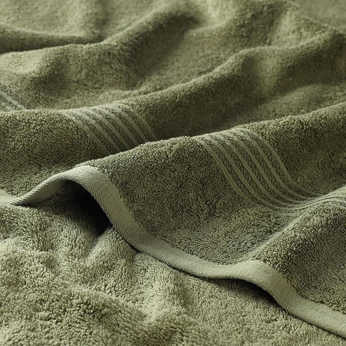 Superior Egyptian Cotton Bath Towel Set, Home Bathroom Towels, Master, Guest Bath, Decor Essentials, Quick Dry, Absorbent, Large Body Towels, Spa, Hotel, Resort, Adult, Kids, Set of 2, Forest Green