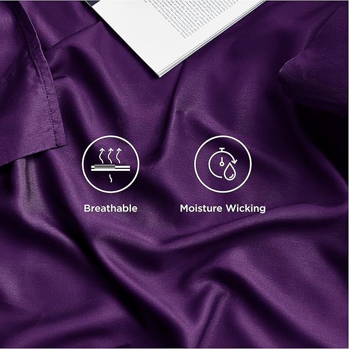 Bedsure Full Size Bed Sheets, Cooling Sheets, Rayon Derived from Bamboo, Breathable & Soft, Deep Pocket Up to 16 Inches, Hotel Luxury Silky Bedding for Hot Sleepers, Plum