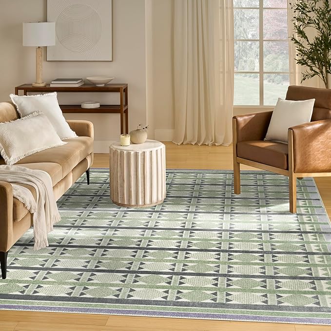Nourison Home Nordic Green Blue 8' x 10' Area Rug - Easy Clean, Non Shedding, Bed Room, Living Room, Dining Room, Kitchen (8' x 10')