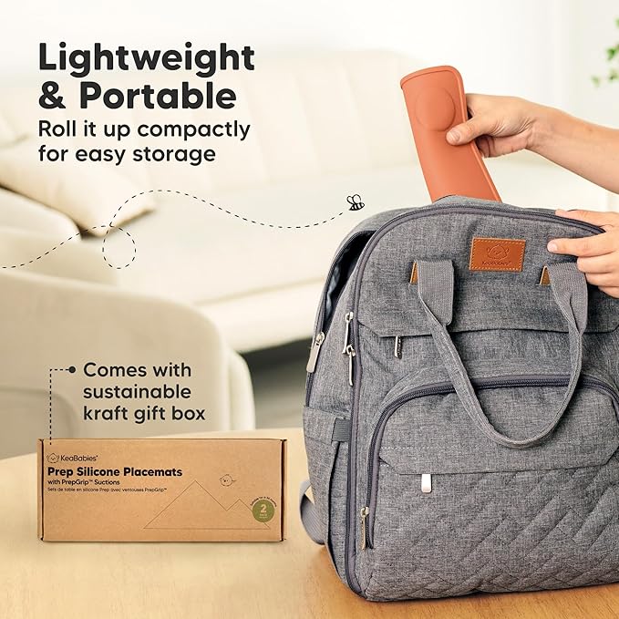 KeaBabies 2-Pack Silicone Placemats for Toddlers - 12x9 Non Slip Suction Baby Silicone Placemat for Kids Eating, Easy to Clean, Busy Travel Baby Mat for Dining Table, Food Grade/BPA-Free (Terracotta)