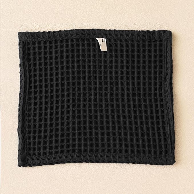 Waffle Washcloths Set of 8 Black - Premium Quality 100% Turkish Cotton Face Washcloth, Soft Makeup Towel, Shower Cloth, Kitchen Towel (Black, Set of 8 Washcloths)
