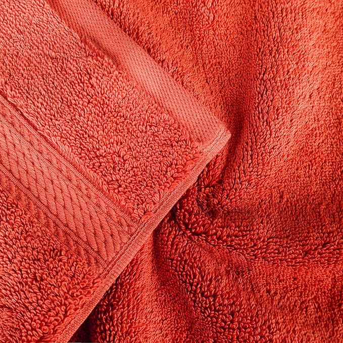 Superior Egyptian Cotton Pile Bath Towel Set of 4, Ultra Soft Luxury Towels, Thick Plush Essentials, Absorbent Heavyweight, Guest Bath, Hotel, Spa, Home Bathroom, Shower Basics, Coral