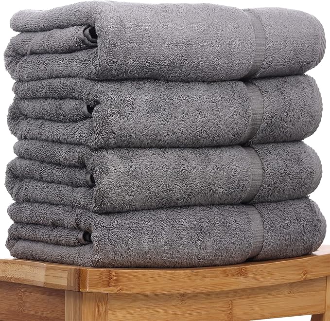 Luxury Hotel & Spa Collection Highly Absorbent, Quick Dry 100% Turkish Cotton 700 GSM, Eco Friendly Towel, for Bathroom Dobby Border Soft Bath Towel Set 27 X 54 -Gray, Bath Towels - Set of 4