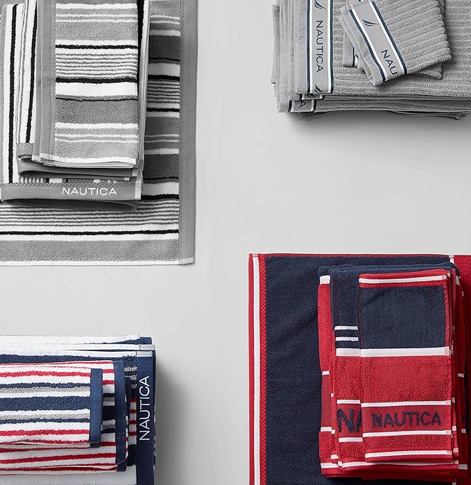 Nautica - Bath Towels, 100% Soft & Absorbent Fluffy Cotton, Highly Absorbent & Quick Dry, Medium Weight Bathroom Towels (Signature Grey, 6 Piece)