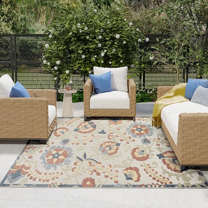 Nourison Home Aloha Grey Multicolor 9' x 12' Area Rug - Easy Clean, Non Shedding, Bed Room, Living Room, Dining Room, Kitchen (9' x 12')