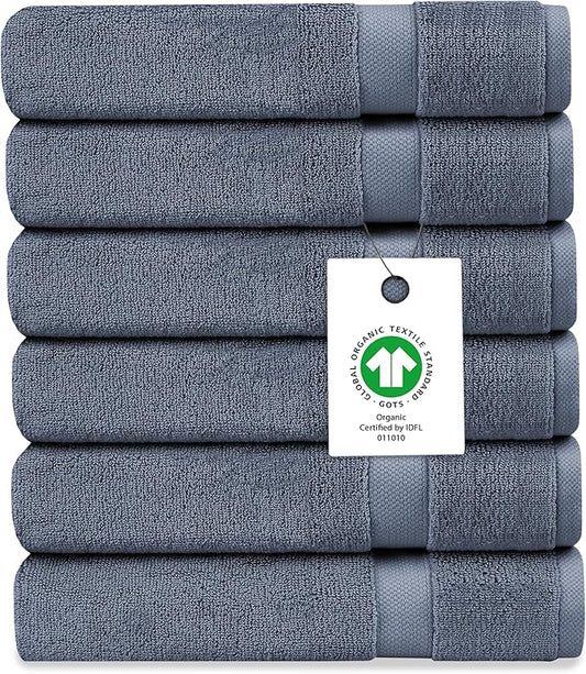 Delara Organic Cotton Luxuriously Plush Washcloths Pack of 6 | GOTS & Oeko-TEX Certified | Premium Quality Face Towels | Feather Touch Technology|650 GSM Long Staple|Soft, Quick Dry & Ultra-Absorbent