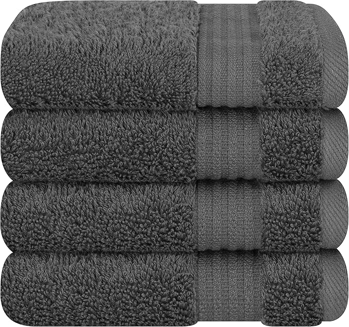Cotton Paradise 100% Cotton Turkish Washcloth Set for Bathroom, 4 Piece Soft Absorbent Small Hand Face Towels Wash Rags, Dark Gray