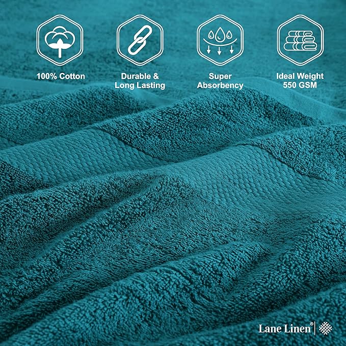 LANE LINEN Premium 4 Pack Bath Towels Set (28"x54") - 100% Ring Spun Cotton, Large Cotton Towels for Bathroom - Durable, Quick Dry, Soft & Absorbent Bath Towel - Perfect Family Set - Sea Port