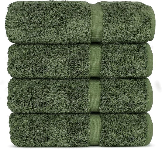 Chakir Turkish Linens 100% Cotton Premium Turkish Towels for Bathroom | 27'' x 54'' (4-Piece Bath Towels - Moss)