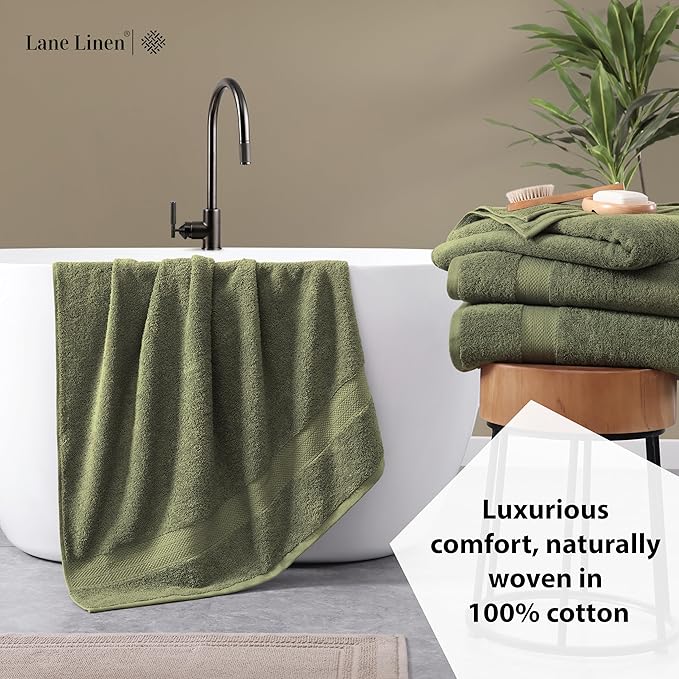 LANE LINEN 100% Mercerized Cotton Bath Sheet Set of 4 (35"x66") - Quick Drying, Ultra Soft & Durable Extra Large Towel Sets - Fade Resistant, Highly Absorbent - Oversized Daily Use Towels - Oil Green