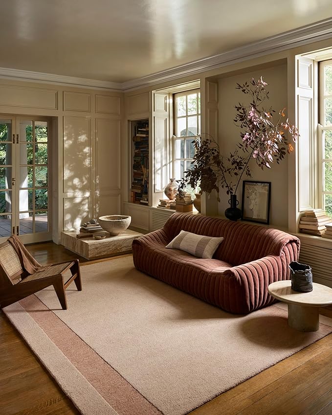 Loloi Leanne Ford Craven Collection CVN-01 Blush/Rose 8'-6" x 11'-6" Area Rug Geometrical, Patterned, Neutral, Living Room, Bedroom, Dining Room