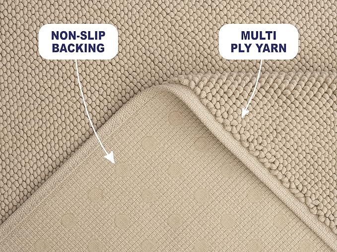 American Soft Linen Bath Rug, 20 in 34 in 100% Cotton Bath Mats Rugs for Bathroom, Slip Reducer Washable Shaggy Form Area Rugs, Beige Bath Rug