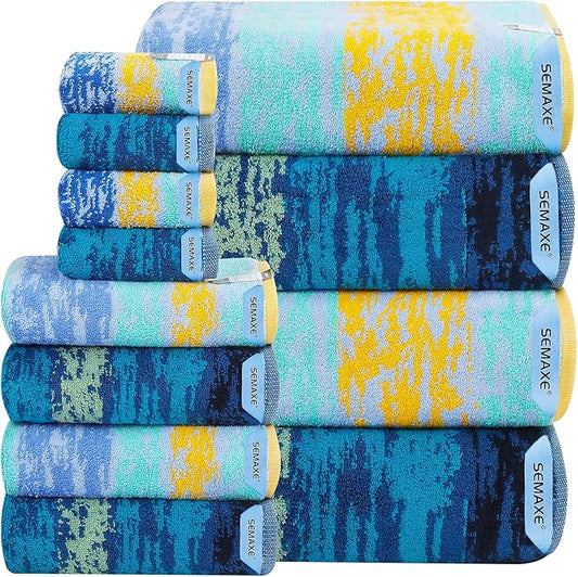 SEMAXE 12-Piece Family Bathroom Towel Set - 100% Cotton, 4 Bath Towels, 4 Hand Towels, 4 Washcloths, Ultra-Soft and Super Absorbent, Lighter Weight