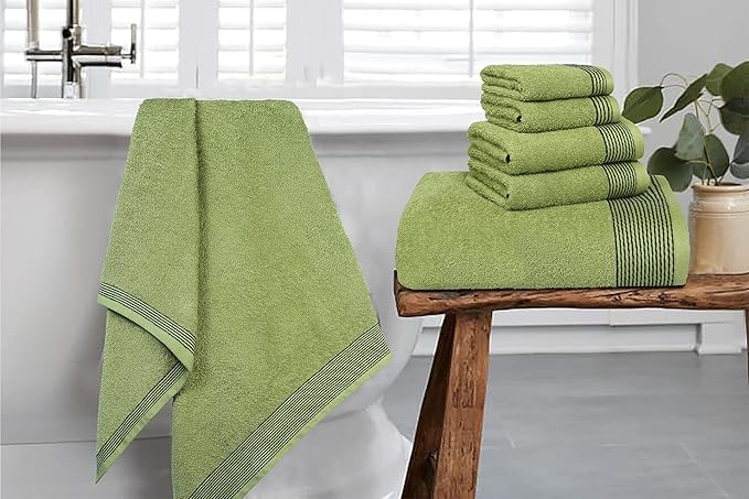 Belizzi Home 100% Cotton Ultra Soft 6 Pack Towel Set, Contains 2 Bath Towels 28x55 inchs, 2 Hand Towels 16x24 inchs & 2 Washcloths 12x12 inchs, Compact Lightweight & Highly Absorbant - Kiwi Green
