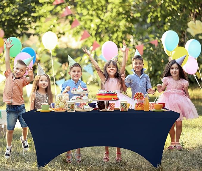 Utopia Kitchen 6FT Spandex Tablecloth [2 Pack, Navy Blue] 200 GSM Stretch, Fitted, Washable and Wrinkle Resistant Table Cloth Rectangle Cover for Trade Shows, Wedding, Parties [72Lx30Wx30H Inch]