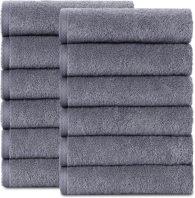 Classic Turkish Towels CTT Luxury Turkish Washcloths for Your Body - 12 Piece Set of Face Towels for Drying Face, Made with 100% Turkish Cotton, Absorbent & Comfy | 12"x12" (Grey)
