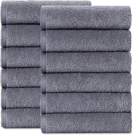 Classic Turkish Towels CTT Luxury Turkish Washcloths for Your Body - 12 Piece Set of Face Towels for Drying Face, Made with 100% Turkish Cotton, Absorbent & Comfy | 12"x12" (Grey)