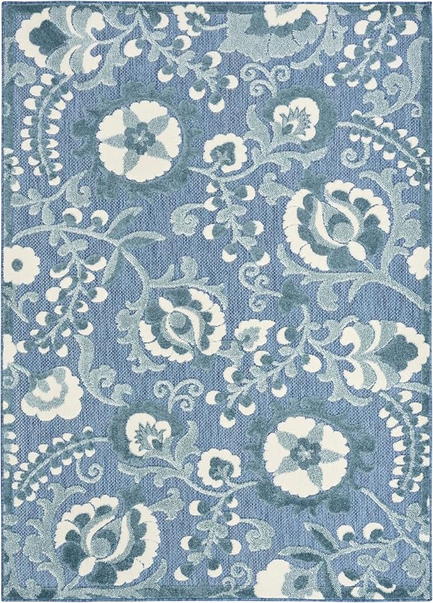 Nourison Home Aloha Blue 3'6" x 5'6" Area Rug - Easy Clean, Non Shedding, Bed Room, Living Room, Dining Room, Kitchen (4' x 6')