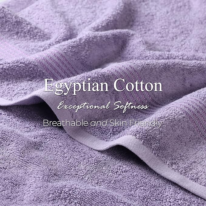 Superior Egyptian Cotton Bath Towel Set, Home Bathroom Towels, Master, Guest Bath, Decor Essentials, Quick Dry, Absorbent, Large Body Towels, Spa, Hotel, Resort, Adult, Kids, Set of 2, Royal Purple