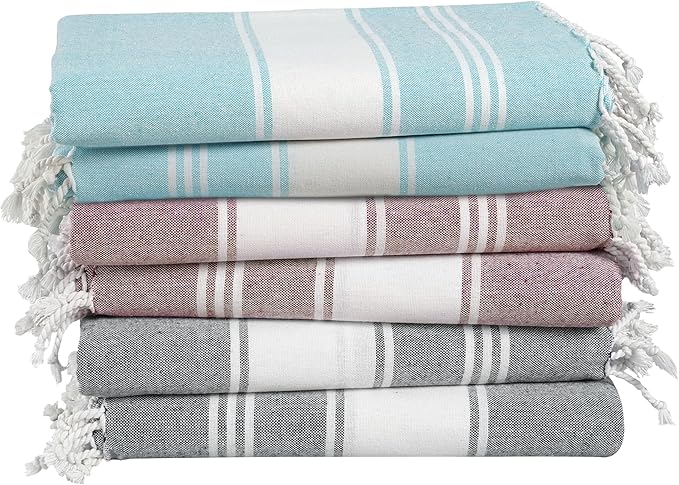 LANE LINEN Pool Towels, Turkish Beach Towels Oversized Set of 6, Pre-Washed, No Shrink, Quick Dry Travel Towel, Beach Towel for Women, Absorbent & Sand Free Towel, 39"x71" - Summer Color