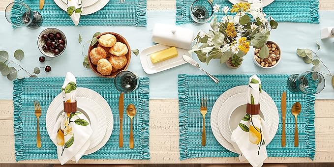 DII Variegated Tabletop Collection, Placemat Set, 13x19, Teal, 6 Piece
