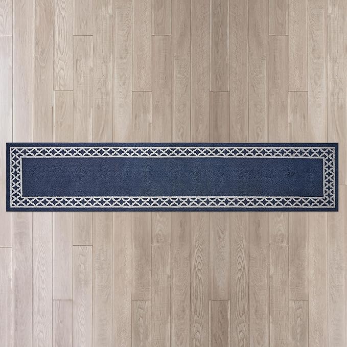 Nautica – Runner Rug | Indoor Runners for Hallways and Entry Rugs| Non-Slip and Non-Skid Entry and Kitchen Door Mat| Machine Washable Entryway Carpet Rugs | 2'6" x 10' | Trellis Denim