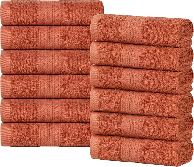 Superior Eco-Friendly Cotton 12-Piece Face Towel/Washcloth Set, Small, Fast Drying Towels for Face, Spa, Resort, Hotel, Hand, Shower, Guest Bathroom, Home, Airbnb, Apartment Essentials, Copper