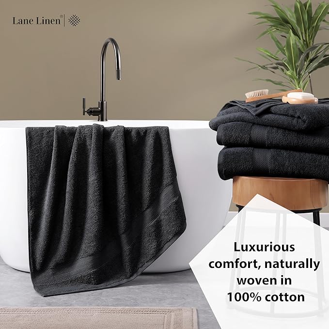 LANE LINEN 100% Luxury Cotton Bath Sheets Set of 4 (35"x66") - Ultra Soft & Fade Resistant, Quick Drying Extra Large Towel Sets - Highly Absorbent, Spa Quality Oversized Towels for Bathroom - Black