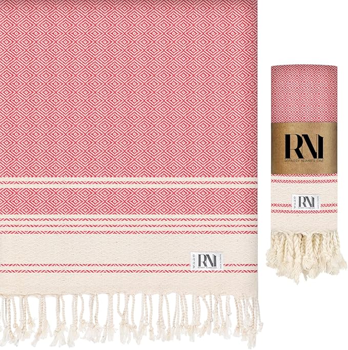 Refinery No. 1 Ottoman Diamond Weave Turkish Peshtemal Beach Bath Gym Yoga Towel 36” x 71”-Red