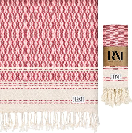 Refinery No. 1 Ottoman Diamond Weave Turkish Peshtemal Beach Bath Gym Yoga Towel 36” x 71”-Red