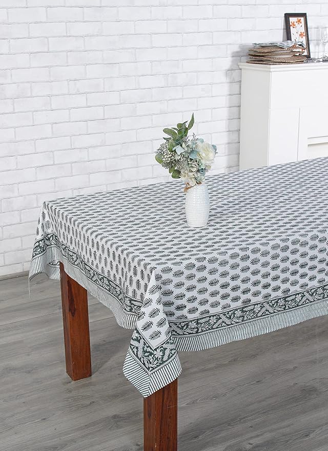 Ridhi -Emerald Green Cotton Tablecloth, Handblock Print Floral Table Cloth for Kitchen Dining Linen I Thanksgiving, Christmas, Wedding, Fall Décor 4 Seater 60x60 Inches Square