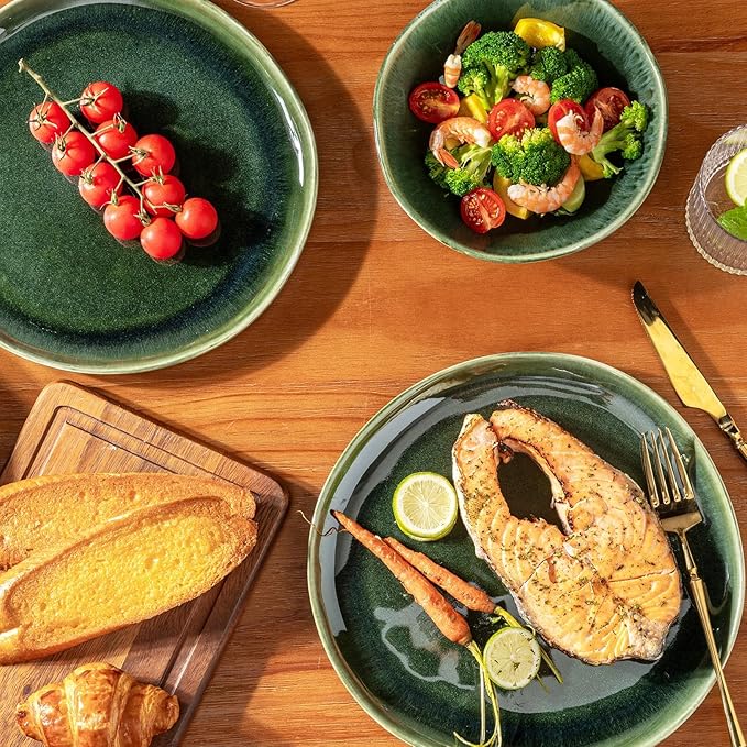 AmorArc Ceramic Dinnerware Sets,Handmade Reactive Glaze Stoneware Plates and Bowls Set,Highly Chip and Crack Resistant | Dishwasher & Microwave Safe Dishes Set,Service for 6 (18pc)