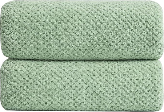 2 Piece Hand Towels Set,100% Microfiber - Quick Dry, Thick, Soft, Plush and Highly Absorbent Luxury Hotel & Spa Bath Towel for Bathroom, Pack of 2 (Green)